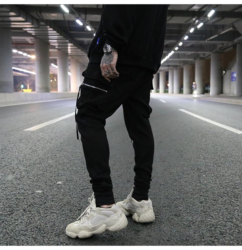 Dark Wind Three-dimensional Pocket Streamer Slim-fit Suspending Crotch Rib Terry Pants High Street Cotton Casual Trend Men's