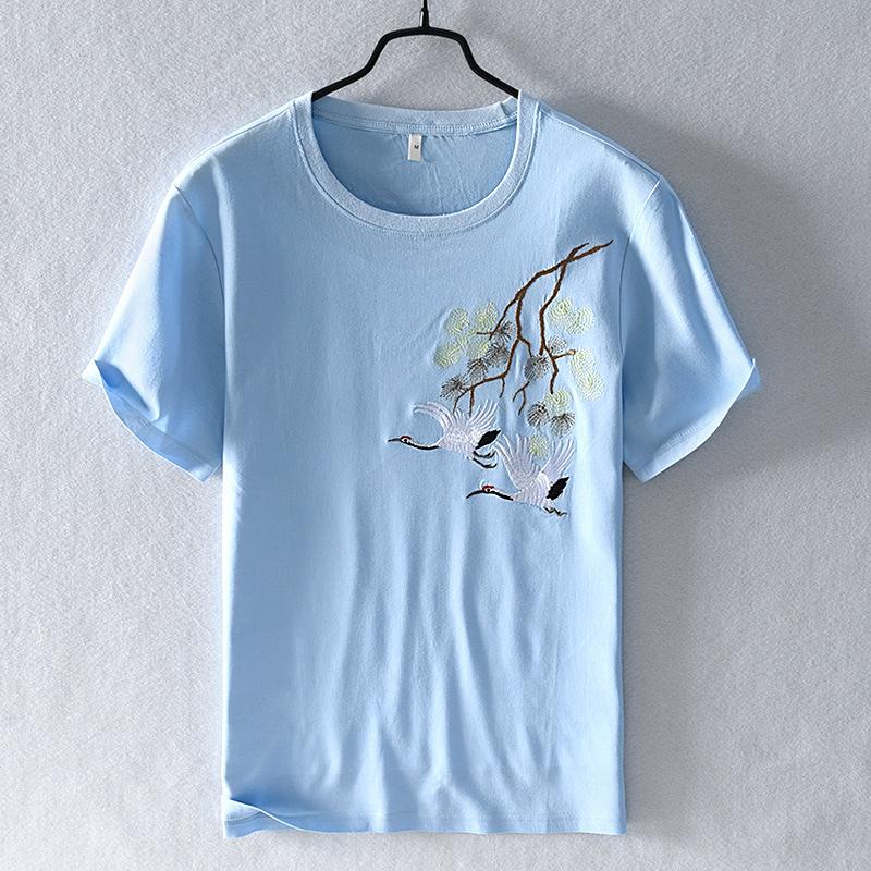 Trend High Quality Men's T-Shirts Chinese Style Short Sleeve Tops Summer Men O-Neck Collar Slim Bird Floral Embroidery Casual Tees, White
Trend High Quality Men's T-Shirts Chinese Style Short Sleeve Tops Summer Men O-Neck Collar Slim Bird Floral Embroidery Casual Tees, White