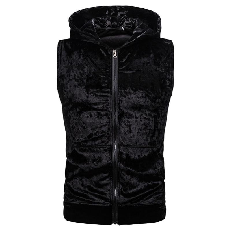 Vest Men Bright Velvet Hooded Zipper Pocket Sweatshirt Vests Jacket Fashion Casual Wild Coat Spring 2021 Men's Jackets