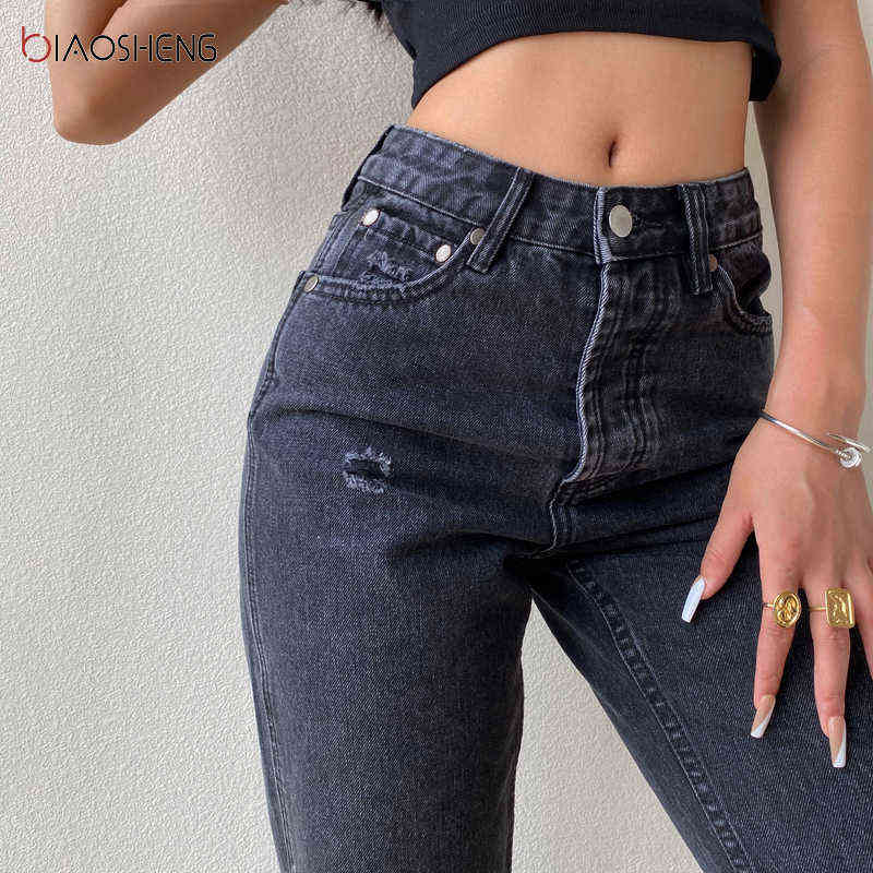 Pants Female Women's Jeans Large Size Boyfriend Jean Women y2k High Waist Mom Ripped Stright Trousers 211129