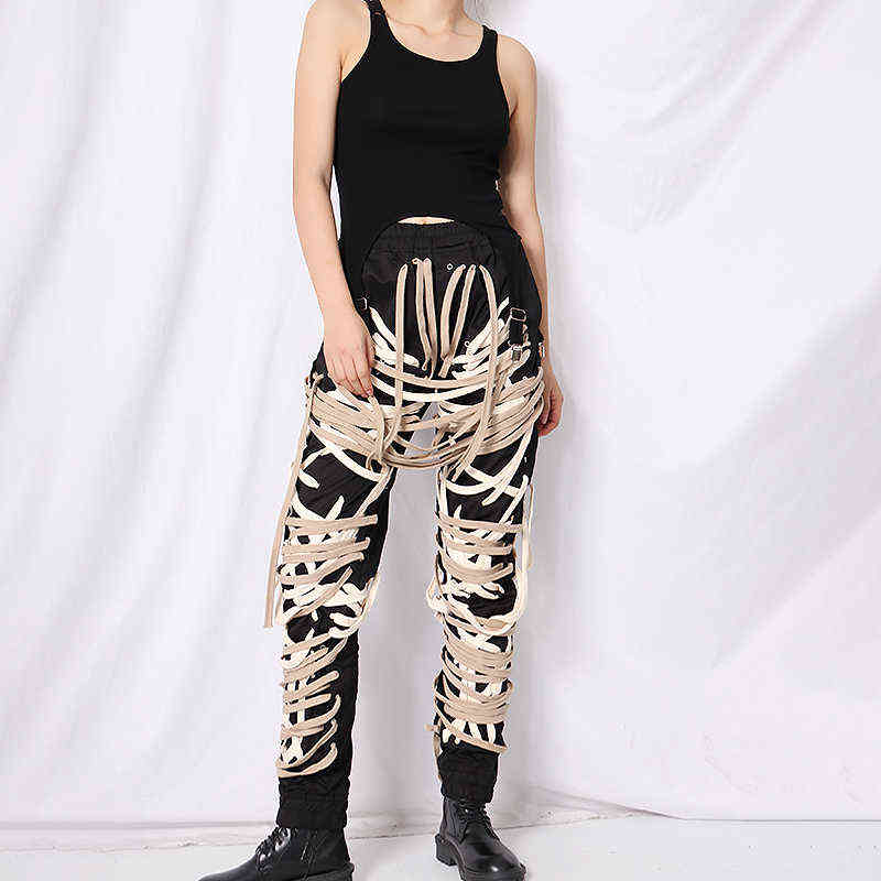 TWOTWINSTYLE Cross Bandage Pants For Women High Waist Full Length Plus Size Casual Black Trousers Female Autumn Style 211115