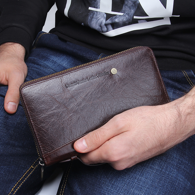 Wallet Genuine Leather Men Clutch Brand Male Card Holder Long Zipper Around Travel Purse With Passport Holder 6.5" Phone Case