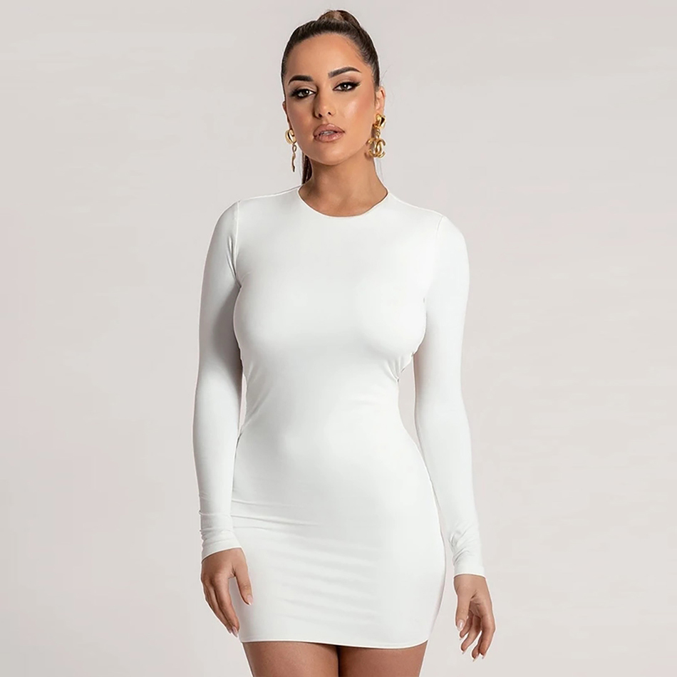 Summer Women White Long Sleeve Club Bodycon Bandage Dress Sexy Backless Mini Celebrity Evening Runway Party 210423