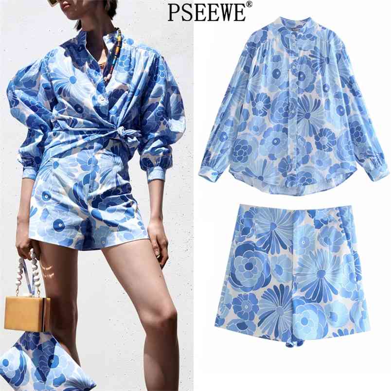 Summer 2 Piece Set Women Sets Blue Floral Print Puff Sleeve Blouse Short Suits Fashion Casual Hight Waist Shorts 210519
Summer 2 Piece Set Women Sets Blue Floral Print Puff Sleeve Blouse Short Suits Fashion Casual Hight Waist Shorts 210519