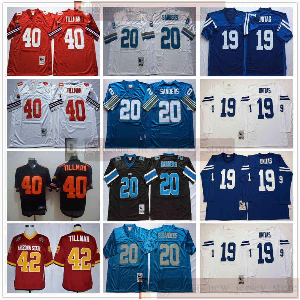 Vintage 75th Retro NCAA Football 40 Pat Tillman Jersey Stitched 20 Barry Sanders 19 Johnny Unitas Jerseys Shirt Black White Blue Red, Black;red
Vintage 75th Retro NCAA Football 40 Pat Tillman Jersey Stitched 20 Barry Sanders 19 Johnny Unitas Jerseys Shirt Black White Blue Red, Black;red
