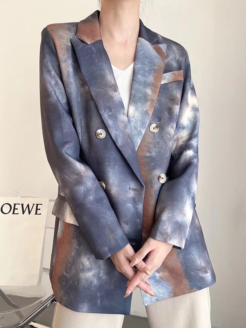Autumn Gradient Tie die Blazer Boyfriend friend style Women Contrast color Suit Buttons Coat Fashion Femme 210429