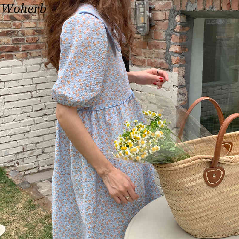 Cute Peter Pan Collar Vestidos De Mujer Floral Print Elegant Dress Chic Maxi es Femme Summer Sweet Robe 210519
