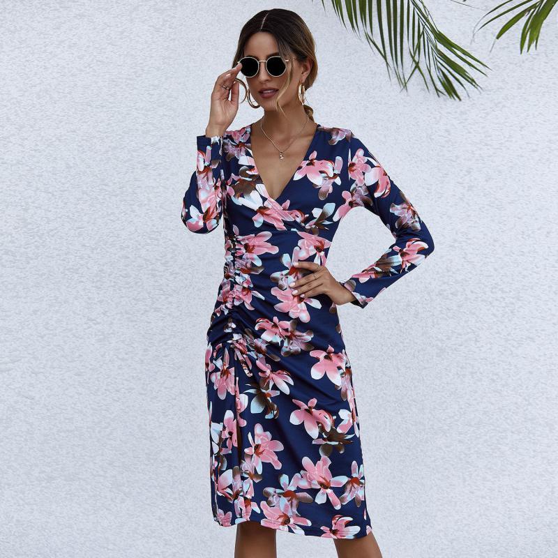 Women Dress Printed Bohemia Sexy Long Print Floral Maxi es Temperament V Neck Sleeve Plus Size es 210513