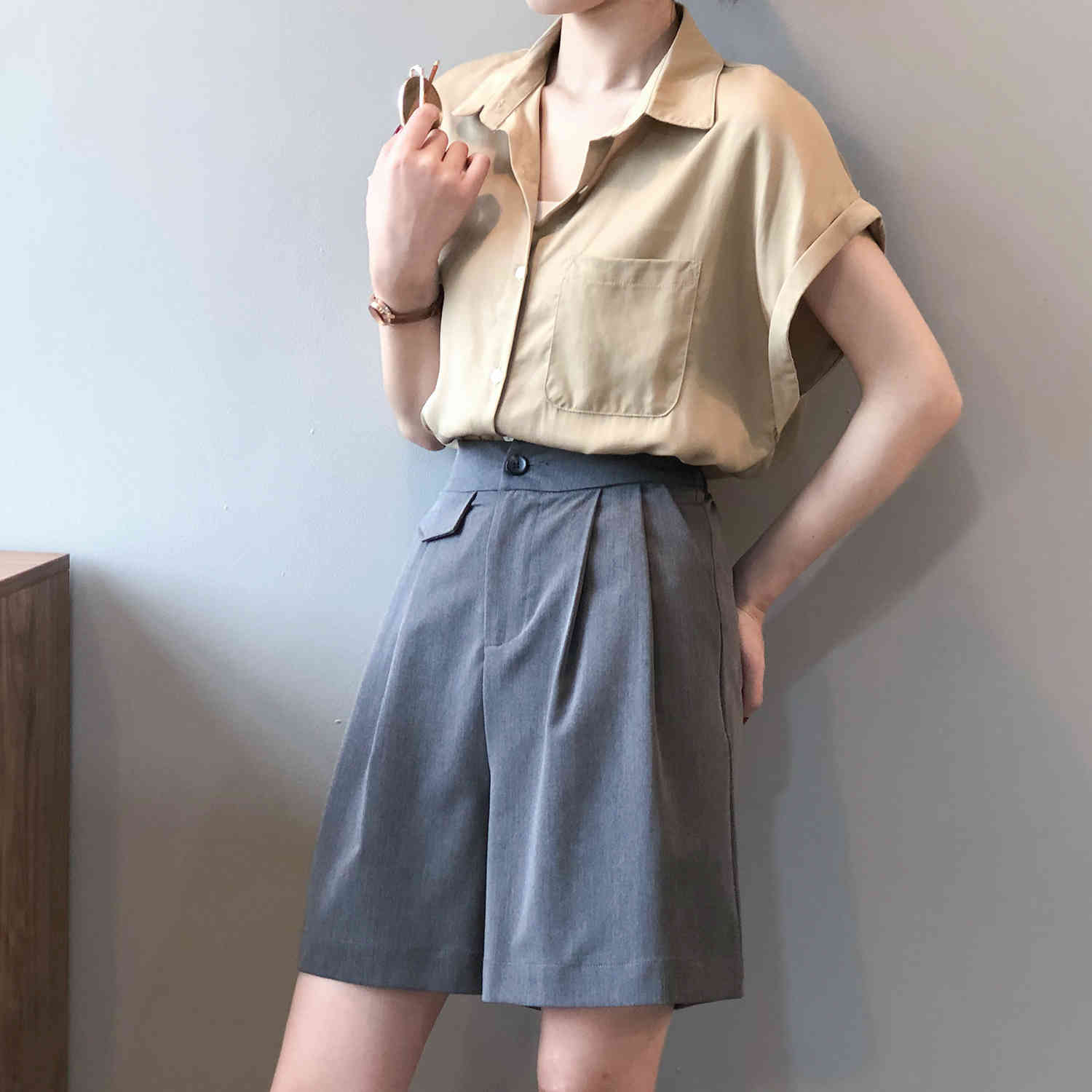 Summer Korean Casual Women Shirt Tops Short Sleeve Turn-down Collar Pocket Solid Loose Female Blusas Mujer 210514