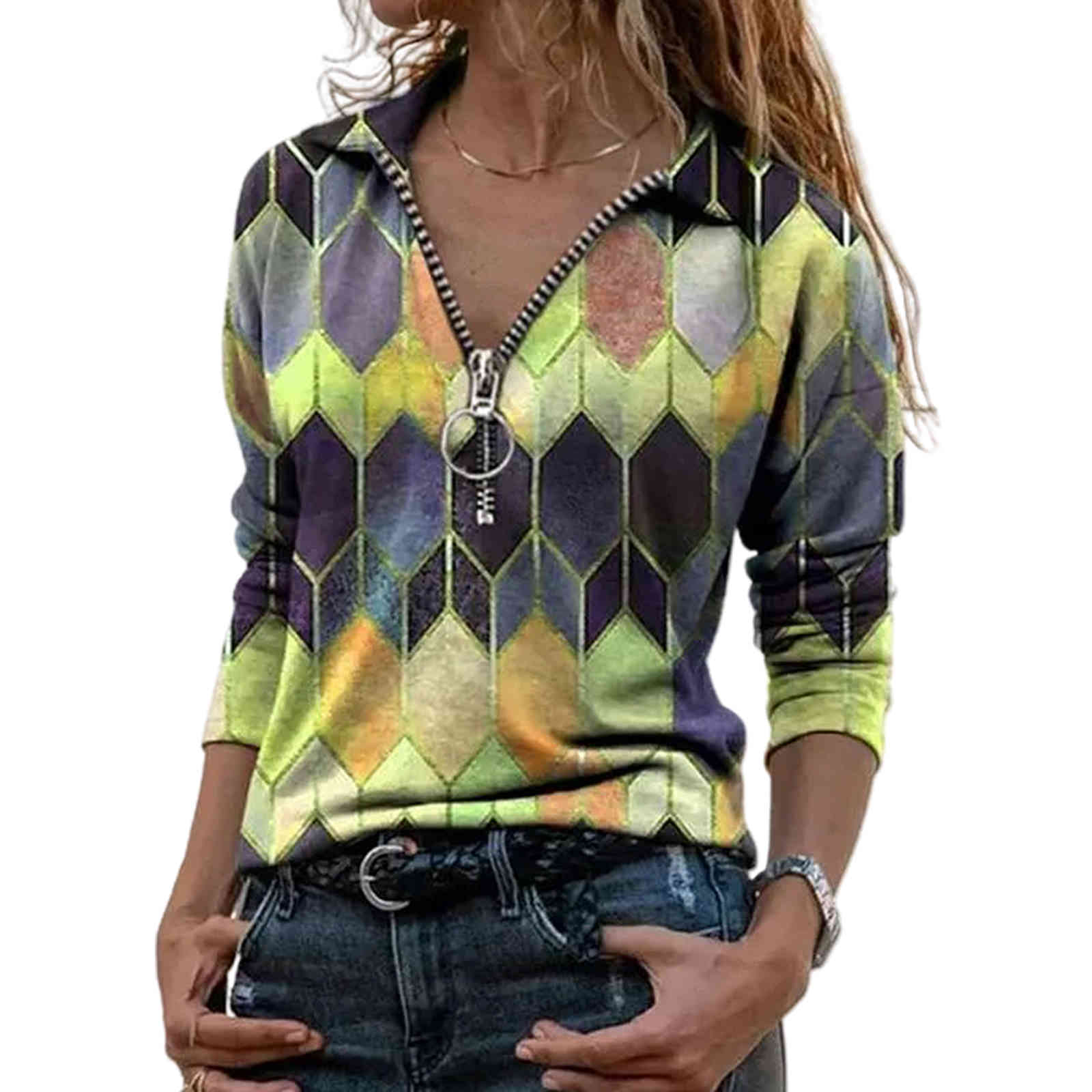 2020 Winter Warm Fashion Women Long Shirt Heart Pattern Zipper Design Abstract Print Blouse drop shipping X0521