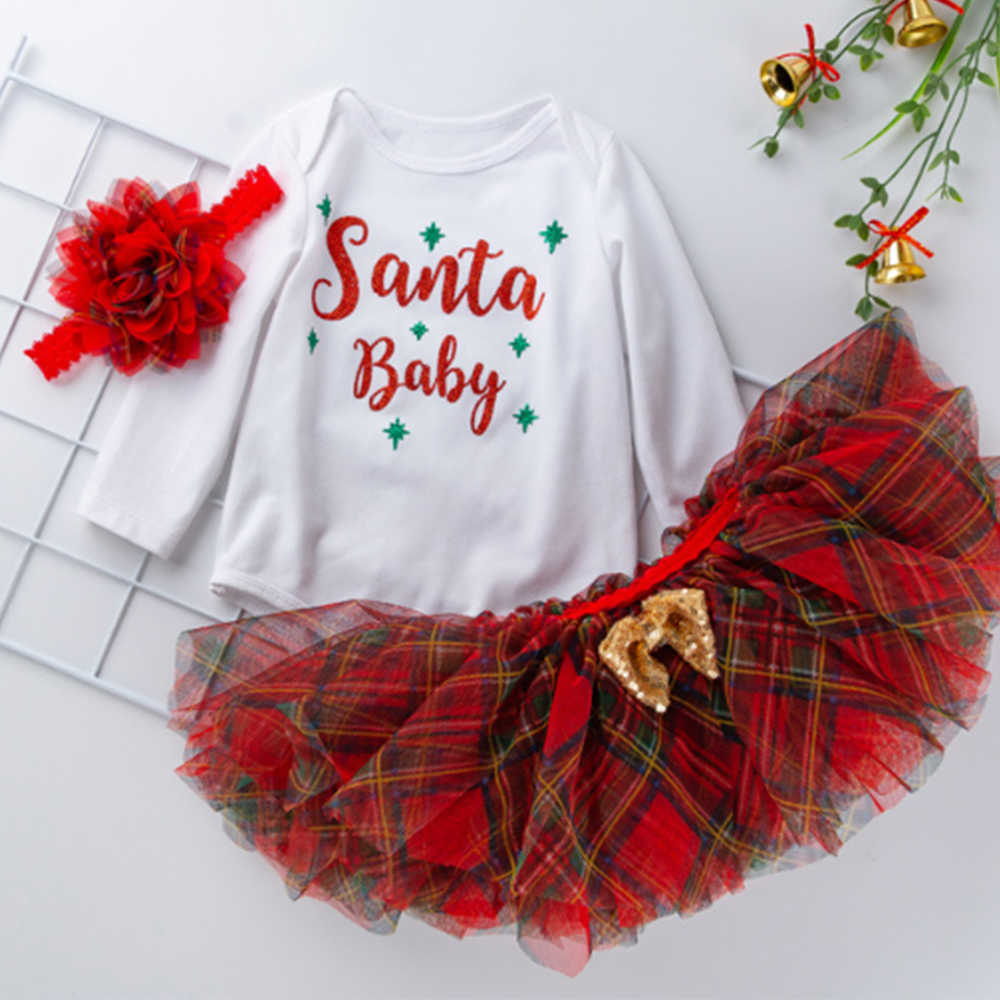Mudkingdom Christmas born Baby Girls Clothes Sets Cartoon Print Tops Lace Tutu Skirt Headband Outfits 210615