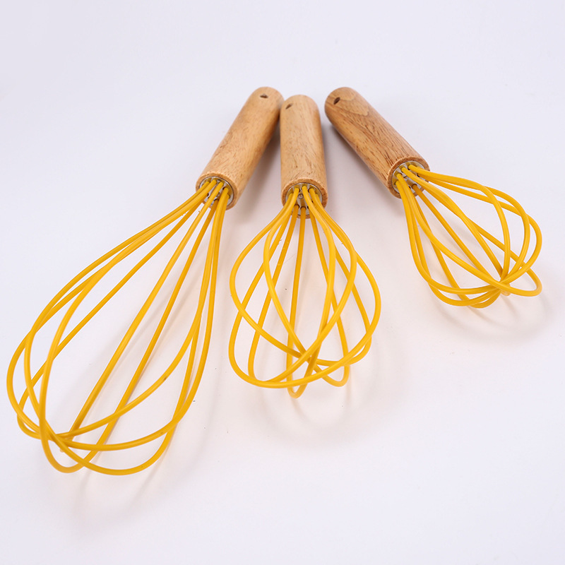 Manual Eggholder Egg Beater Kitchen Gadgets Nature Color Wooden/Silicone Strainer Tool Multifunction 12/10/8Inch Cream Blender