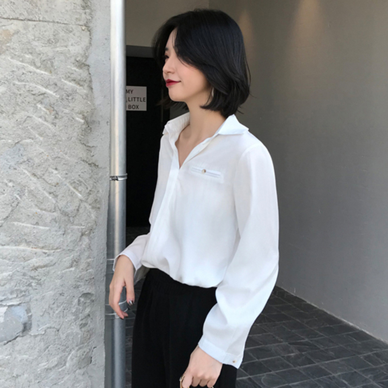 Arrival Autumn Korea Fashion Women Long Sleeve Loose Shirts Female Tops Turn-down Collar Casual White Blouse S423 210512
