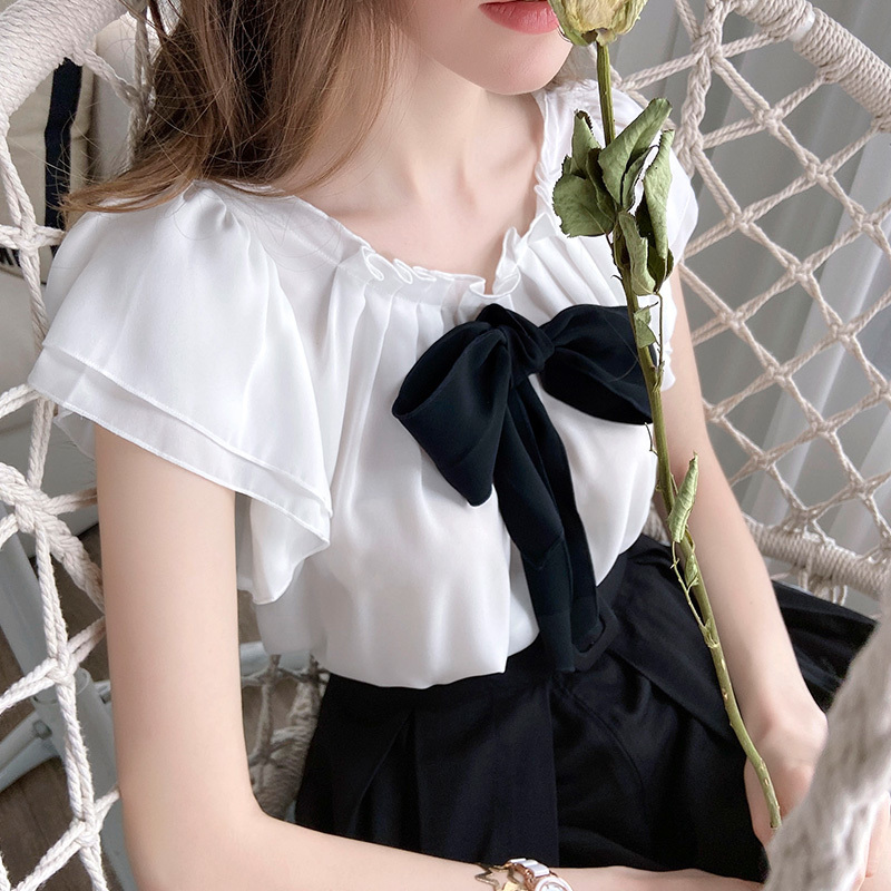 Dabuwawa White Bow Neck Butterfly Sleeve Solid Tops Blouse Women Elegant Casual Workwear Blouses Shirts Office Lady D18BCF005 210520