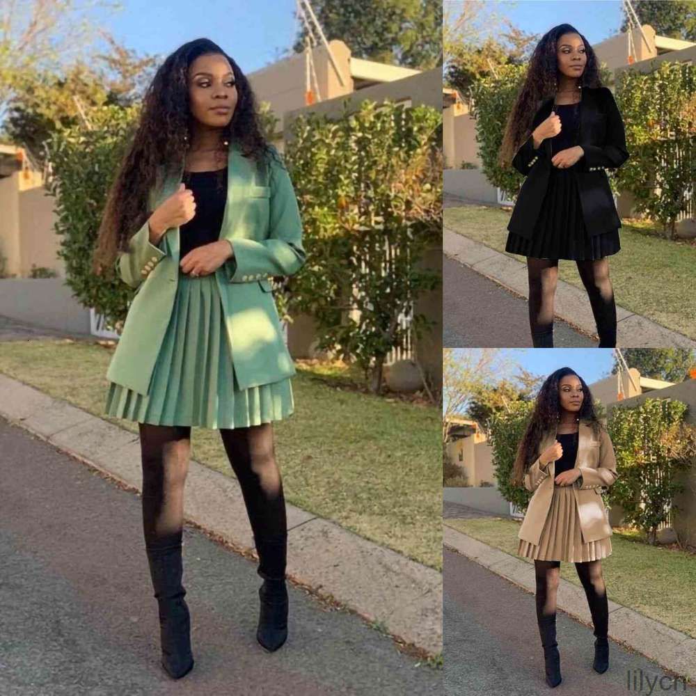 Women' Single Button Solid Blazer High Waist Pleated Suit Two Set Fashion Women 2 Piece Skirt Sets, Black
Women' Single Button Solid Blazer High Waist Pleated Suit Two Set Fashion Women 2 Piece Skirt Sets, Black