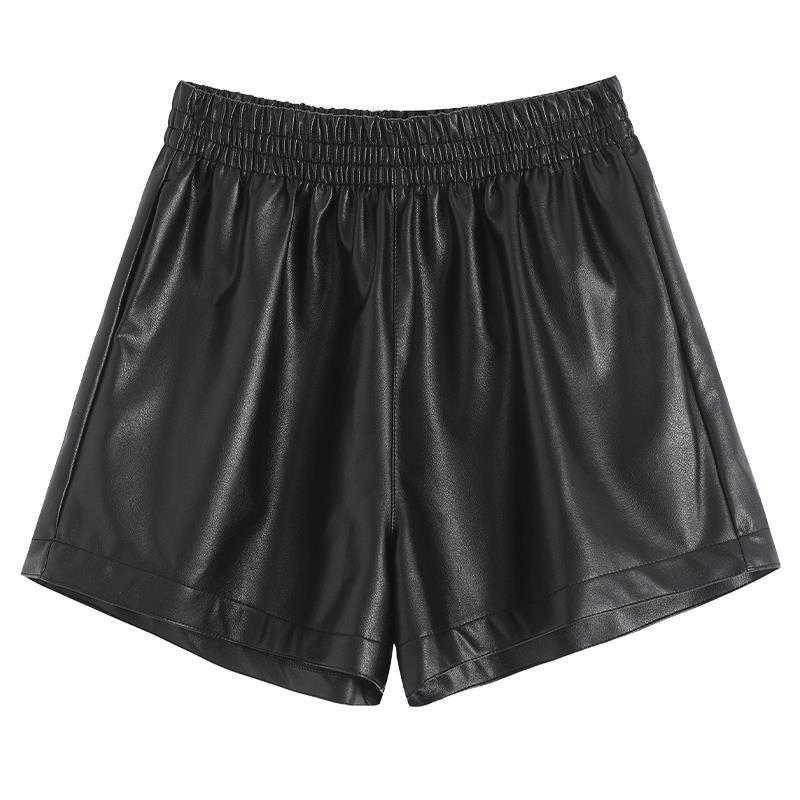 Nomikuma PU Leather Women Shorts Causal Solid Stretch High Waist Bottom Spring New Wide Leg Short Feminimos 6E047 210427