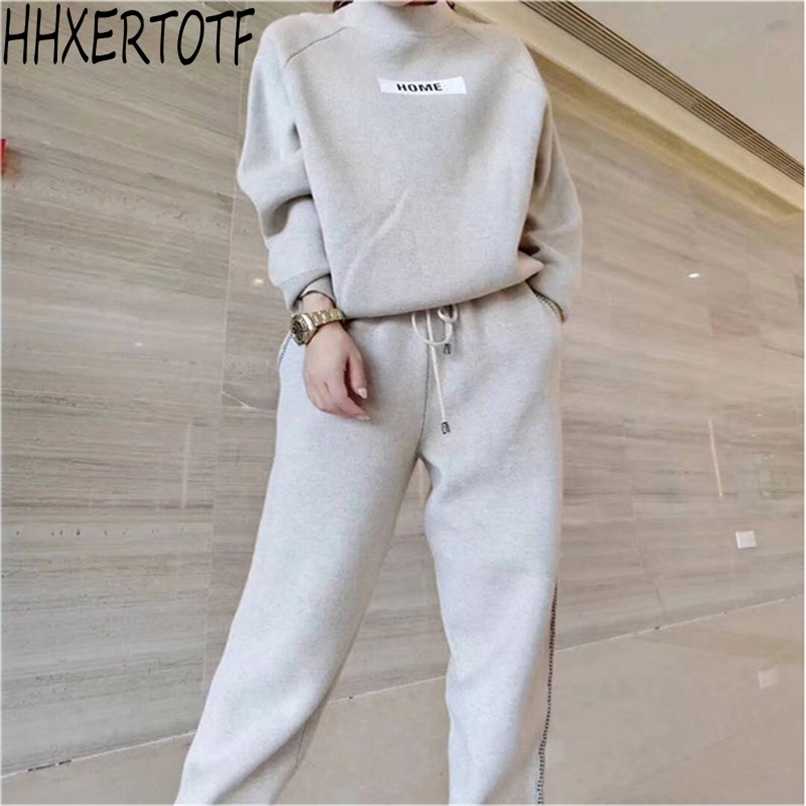 autumn winter Knitted Women's Sweater Pants Suit Ankle-length Sports Suits Female Fashion long Sleeve 2 Piece Sets 211116