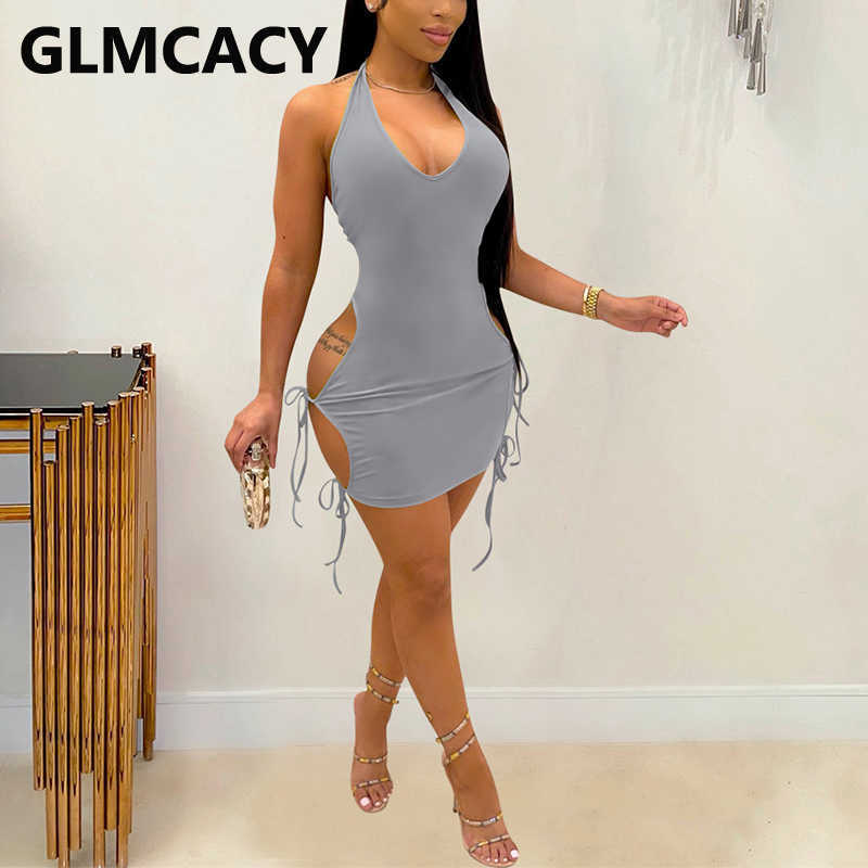 Halter Sexy Cut Out Bodycon Party Club Mini Dress 210702