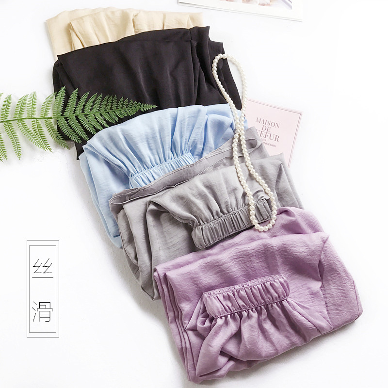 Casual Pants Women Summer Loose Wide Leg Trousers Satin Silk Capri Elastic Waist Women's High Beach 210428