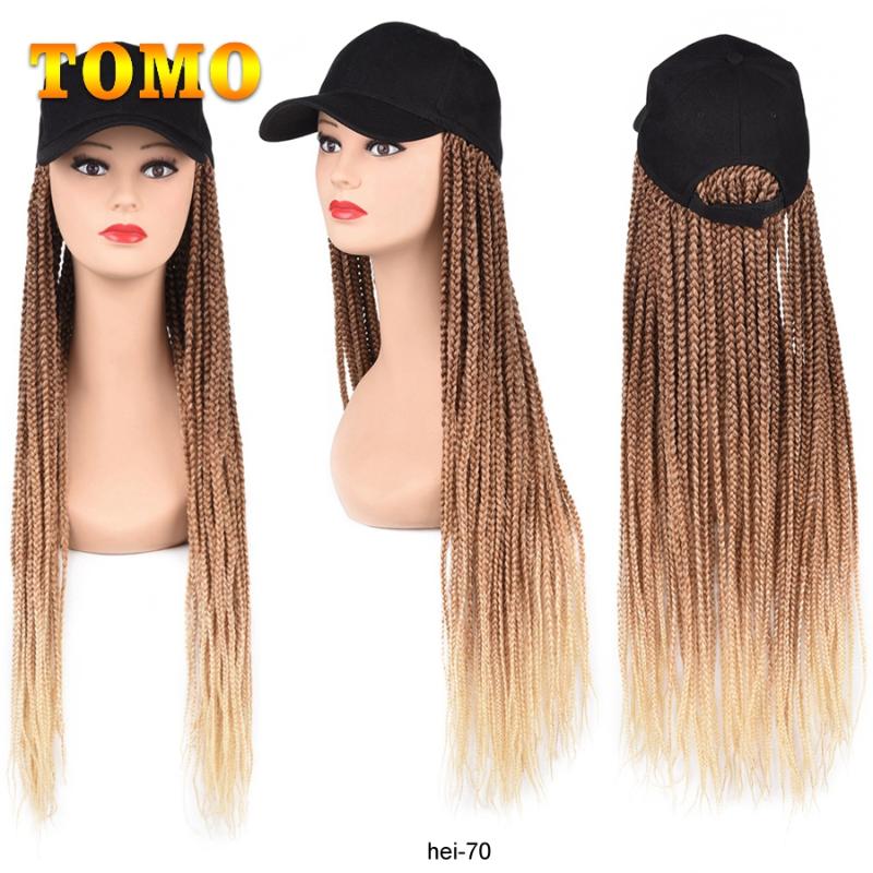 Synthetic Wigs Ombre Box Braids Wig Baseball Cap With 24inch Long Boxed Braiding Hair Heat Resistant For Women Girls