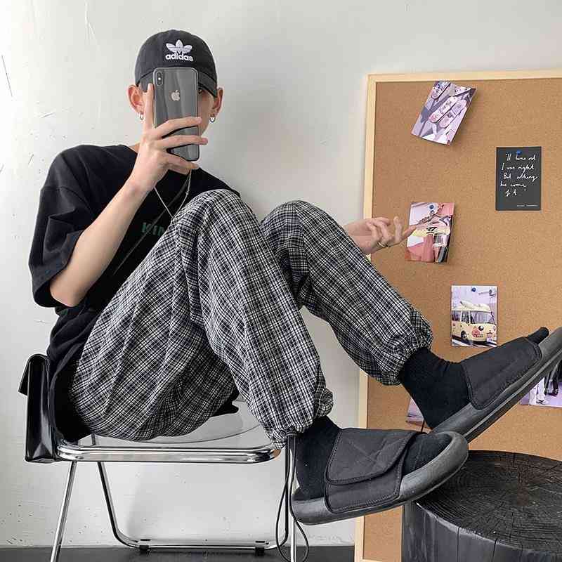 Wonder Spring Casual Pant Straight Plaid Vintage Wide Leg Korean Streetwear Long Trousers Bottom 210510