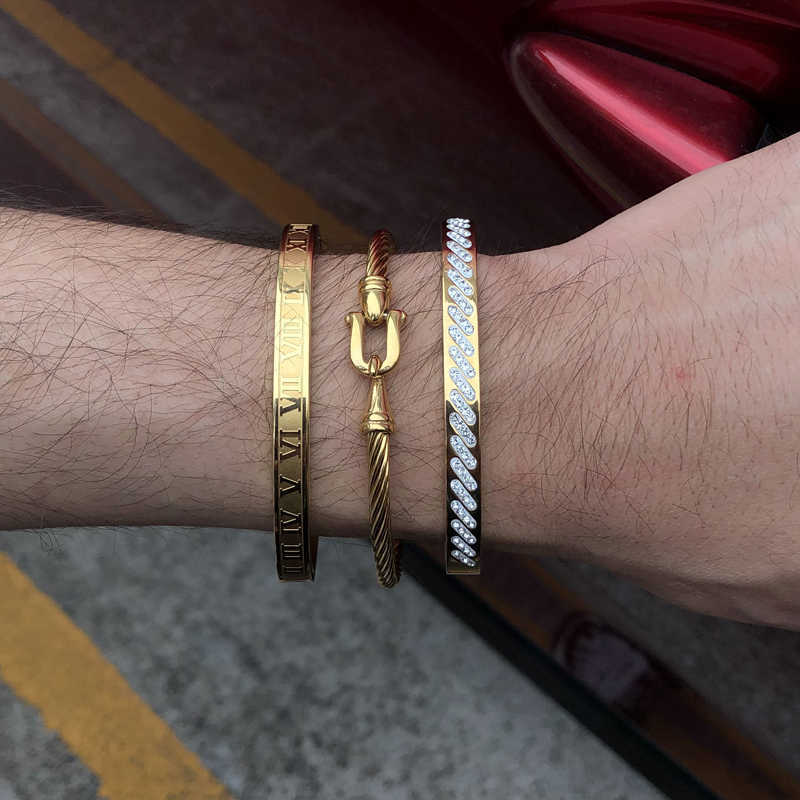 Simple Roman Letters Crystals Bracelets & Bangles Set Stainless Steel Gold Color Cable Wire Bnagle for Women Lover Jewelry Gift Q0720
Simple Roman Letters Crystals Bracelets & Bangles Set Stainless Steel Gold Color Cable Wire Bnagle for Women Lover Jewelry Gift Q0720