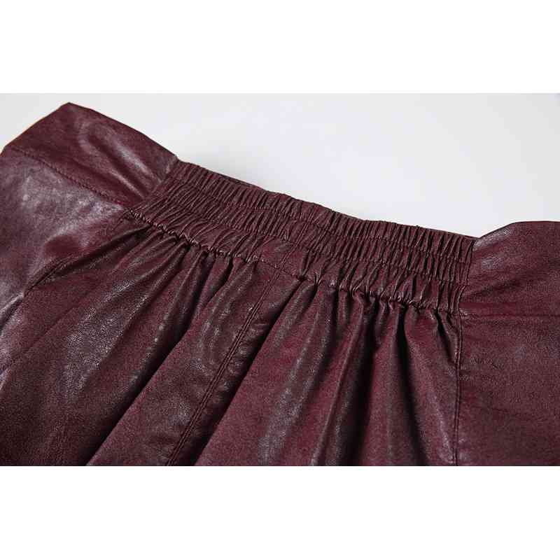 Nomikuma One-piece PU Leather Women Skirt Bow Tie Stretch High Waist Skirts Spring New Sexy Split A-line Mujer Faldas 6D931 210427