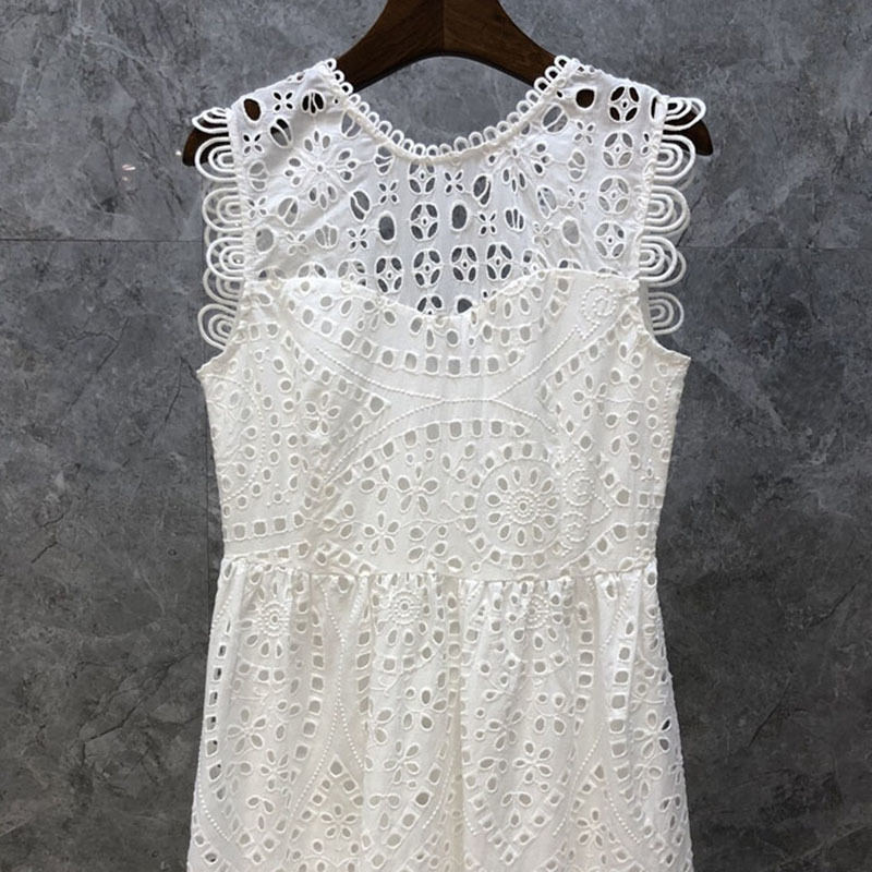 Hollow Out White Dress For Women O Neck Sleeveless Elegant Summer Dresses Female Fashion Clothing Stylish 210520