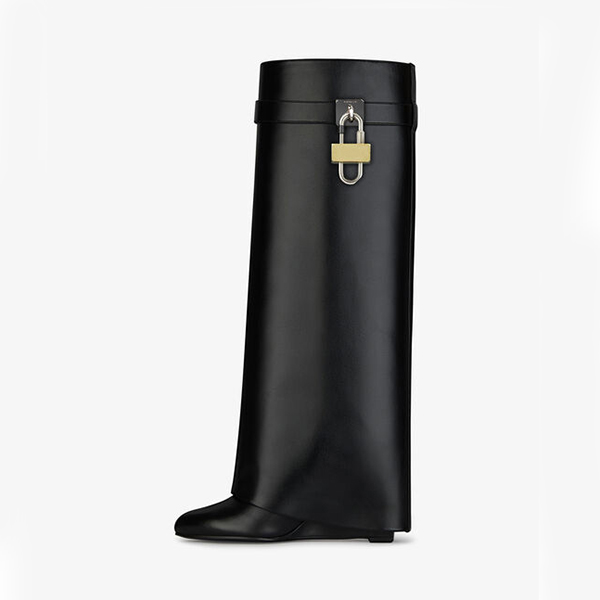 Latest Fashion Buckle Strap Metal Shark Lock Knee High Boots Autumn Winter Pointed Toe Wedged Long Booties Plain Soft, White
Latest Fashion Buckle Strap Metal Shark Lock Knee High Boots Autumn Winter Pointed Toe Wedged Long Booties Plain Soft, White