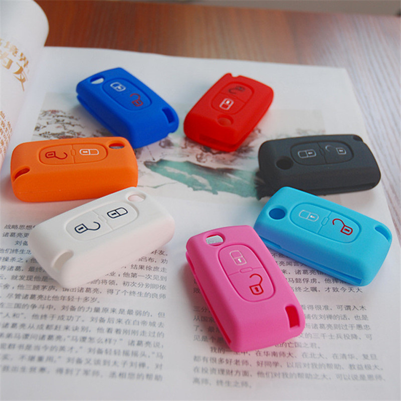 Car Silicone Key Case Cover Flip Remote Cars Key Holder Shell Fob For Citroen C2 C3 C4 C8 PEUGEOT 308 207 307 3008 5008 2 Buttons Soft Keys Covers