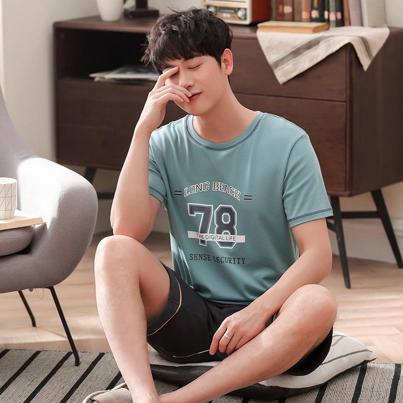 Men's Sleepwear Men 2021 Korean Cotton Summer Pajamas Fashion Short Sleeve Shorts Thin Casual Pajama Sets Mens Set, Green
Men's Sleepwear Men 2021 Korean Cotton Summer Pajamas Fashion Short Sleeve Shorts Thin Casual Pajama Sets Mens Set, Green