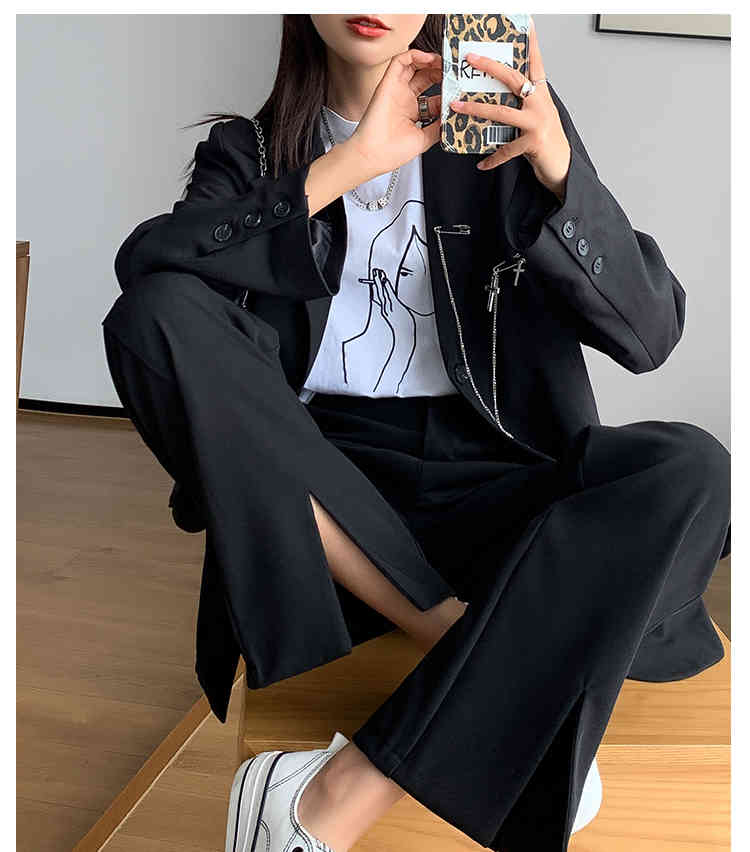 XS-3XL,4XL plus size Black suit straight trouser female spring and autumn high waist wide leg Long pants womens (N0005) 210423