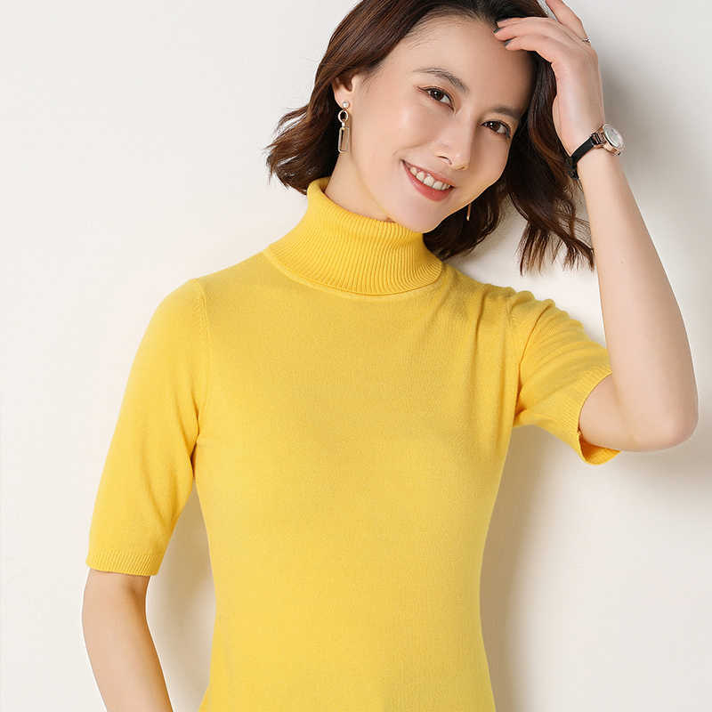 Spring summer Short sleeve Cashmere sweater women's loose turtleneck knit bottoming shirt female pullover tops 210812