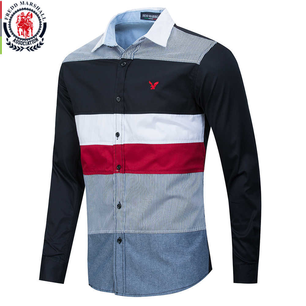 Fredd Marshall Striped Shirt Men Casual Hombre Bowling Button-Down 100% Cotton Shirt Male Long Sleeve Patchwork Shirts 218 210527, 215 multicolor 
Fredd Marshall Striped Shirt Men Casual Hombre Bowling Button-Down 100% Cotton Shirt Male Long Sleeve Patchwork Shirts 218 210527, 215 multicolor
