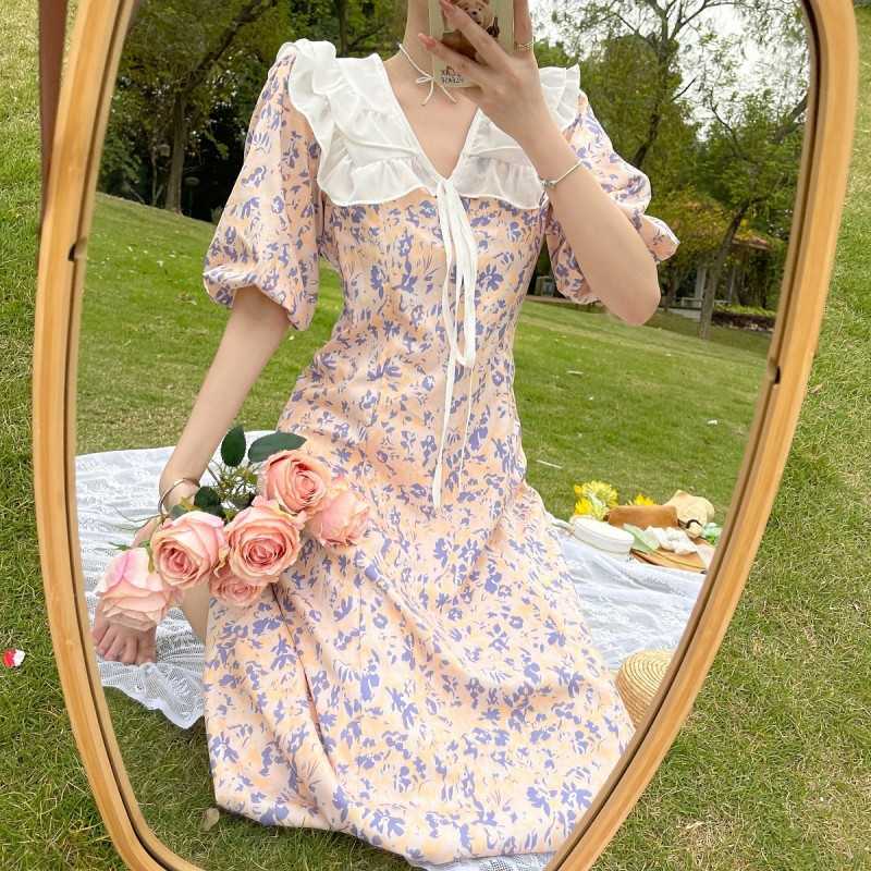 Summer Sweet Ruffles Bow Peter Pan Collar Puff Sleeve Flower Print Chiffon Dress France Women Chic Slim Waist Casual Party 210526, Photo color
Summer Sweet Ruffles Bow Peter Pan Collar Puff Sleeve Flower Print Chiffon Dress France Women Chic Slim Waist Casual Party 210526, Photo color