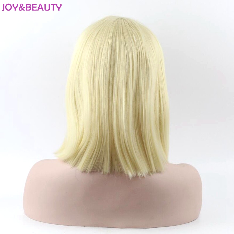 Synthetic Wigs JOY&BEAUTY Hair Heat Resistant 30cm Short Straight Wig Golden Color Neat Bang For Women