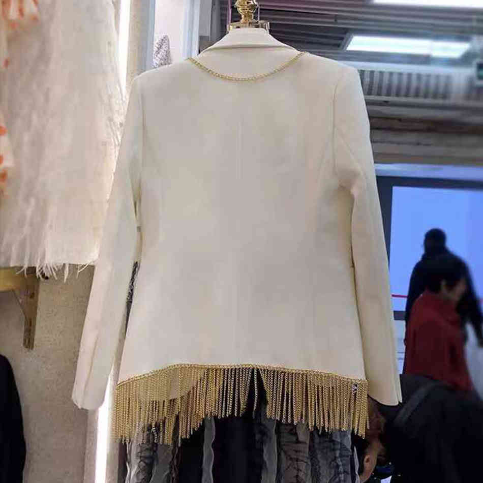 Fall Streetwear Coat Jacket Women's Tassel Chain Short Slim Cardigan Clip White Black V-neck Sexy Party 210525