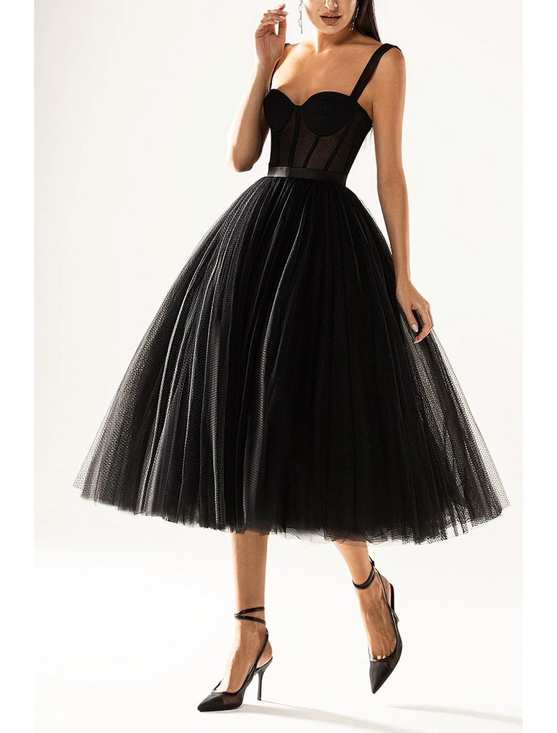 A-Line Black Cocktail Party Prom Dress Spaghetti Strap Sleeveless Knee Length Evening Formal Gown Vestidos De Fiesta robe soiree 2022