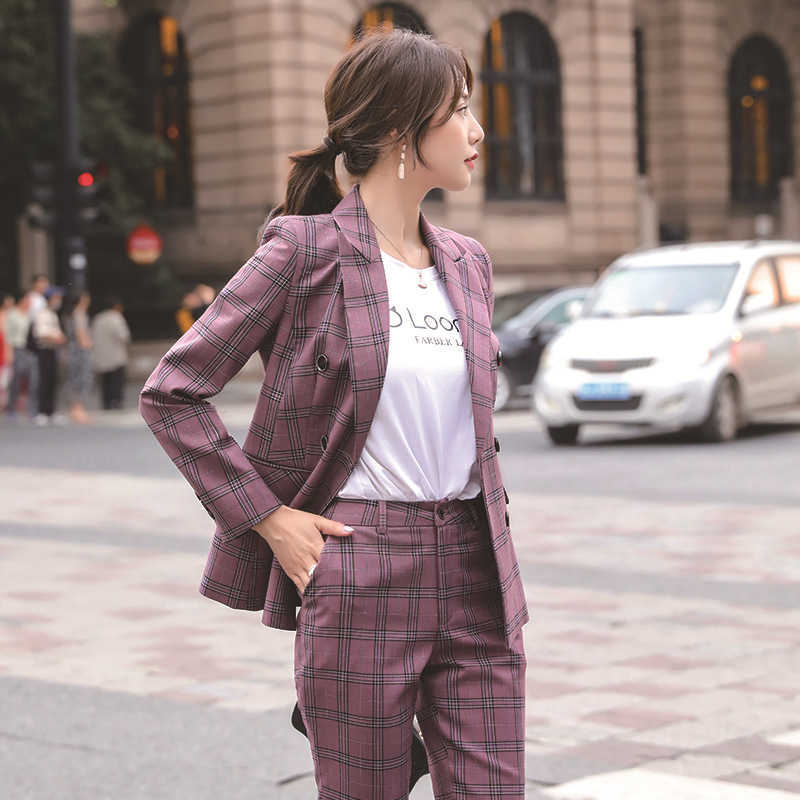 women's pants suit high quality Autumn and winter slim ladies office plaid jacket Casual elegant trousers Two-piece 210527
women's pants suit high quality Autumn and winter slim ladies office plaid jacket Casual elegant trousers Two-piece 210527