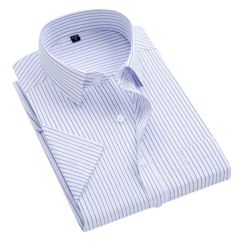 Short Sleeve Men Dress Shirts for Summer Solid Plain Plus Size 8xl Striped Shirt Twill Business Mens Male Regular Fit Oversized 210714
