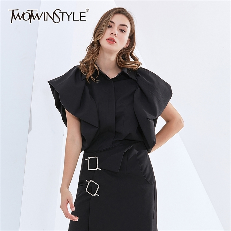 Minimalist Black Shirt For Women Lapel Ruffle Sleeve Casual Vintage Blouse Female Fashion Clothing Summer 210524, Green
Minimalist Black Shirt For Women Lapel Ruffle Sleeve Casual Vintage Blouse Female Fashion Clothing Summer 210524, Green