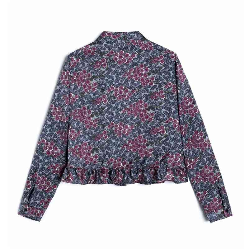 Vintage Women Fruits Print Shirts Fashion Ladies Turn Down Collar Tops Streetwear Female Chic Ruffles Blouses 210430