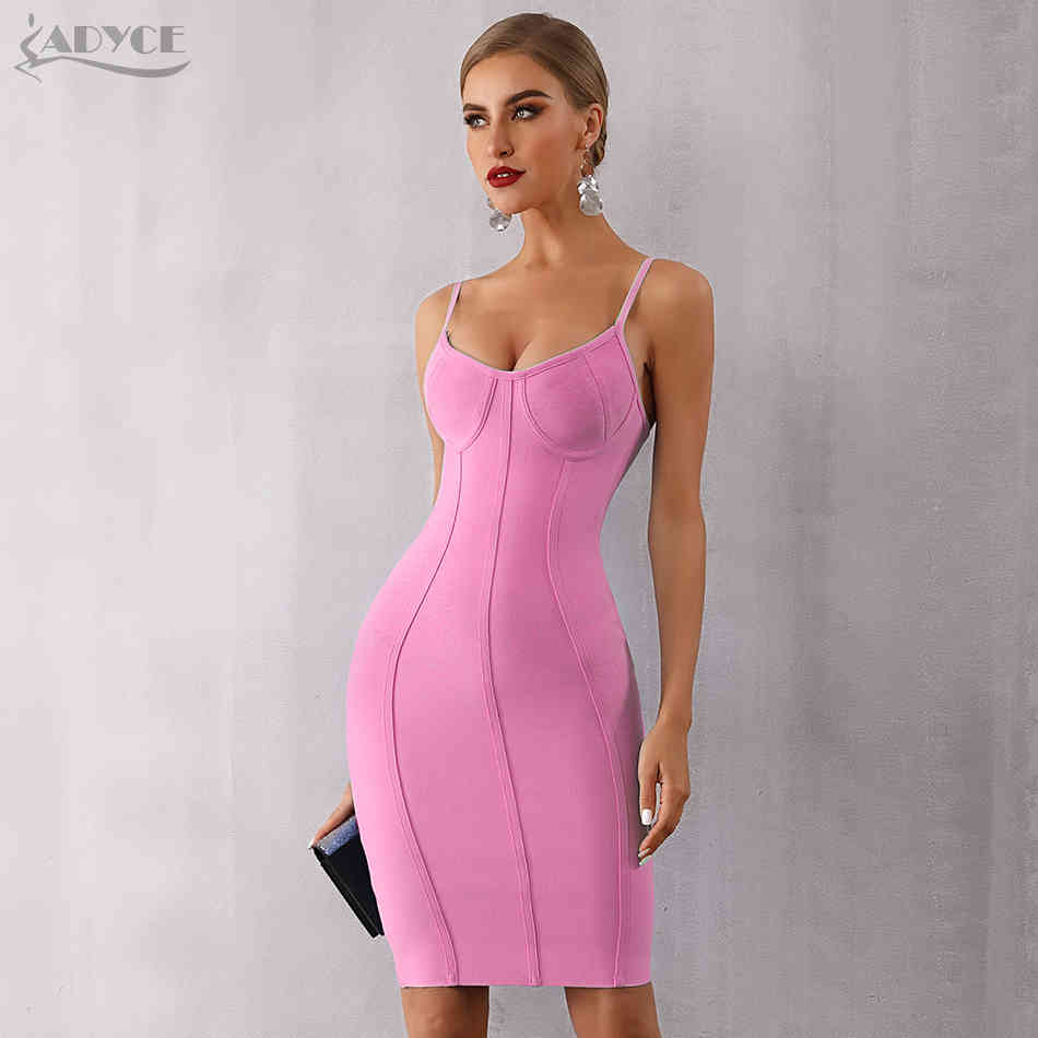 Adyce New Summer White Bodycon Bandage Dress Women Sexy Spaghetti Strap Strapless Knee Length Celebrity Evening Party Dress 210325