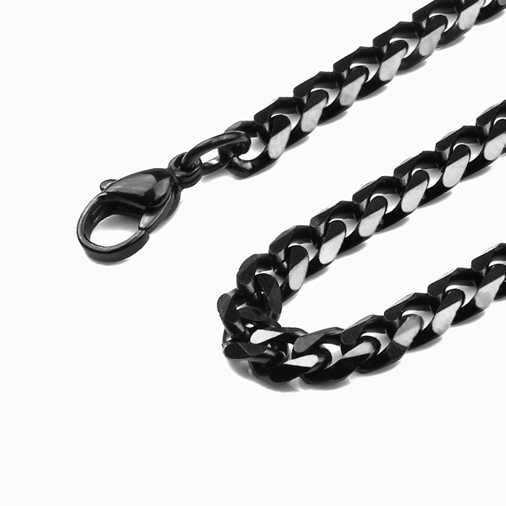 3.5mm/5mm/6.5mm Width Unisex 316L Stainless Steel Chain Necklace Diamond-Cut Curb Cuban Chains Link Lobster Clasp Black for Men Women