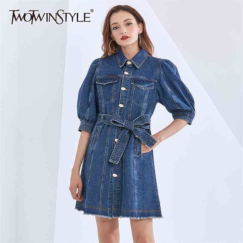 Bowknot Lace Up Denim Dress For Women Lapel Puff Half Sleeve Vintage Patchwork Dresses Female Fashion Clothing 210520, Blue
Bowknot Lace Up Denim Dress For Women Lapel Puff Half Sleeve Vintage Patchwork Dresses Female Fashion Clothing 210520, Blue