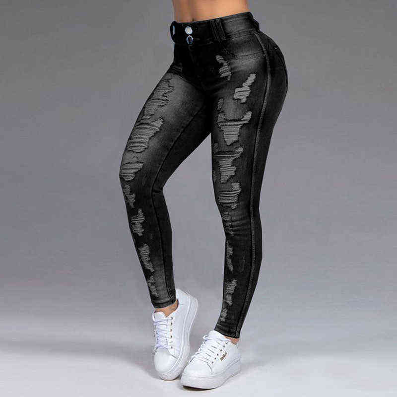 Women's Jeans Stretch Ripped Skinny Black Denim Jean Sexy Mom Female Woman Office Fashion Trendy y2k high waist Pencil Pants 211129
