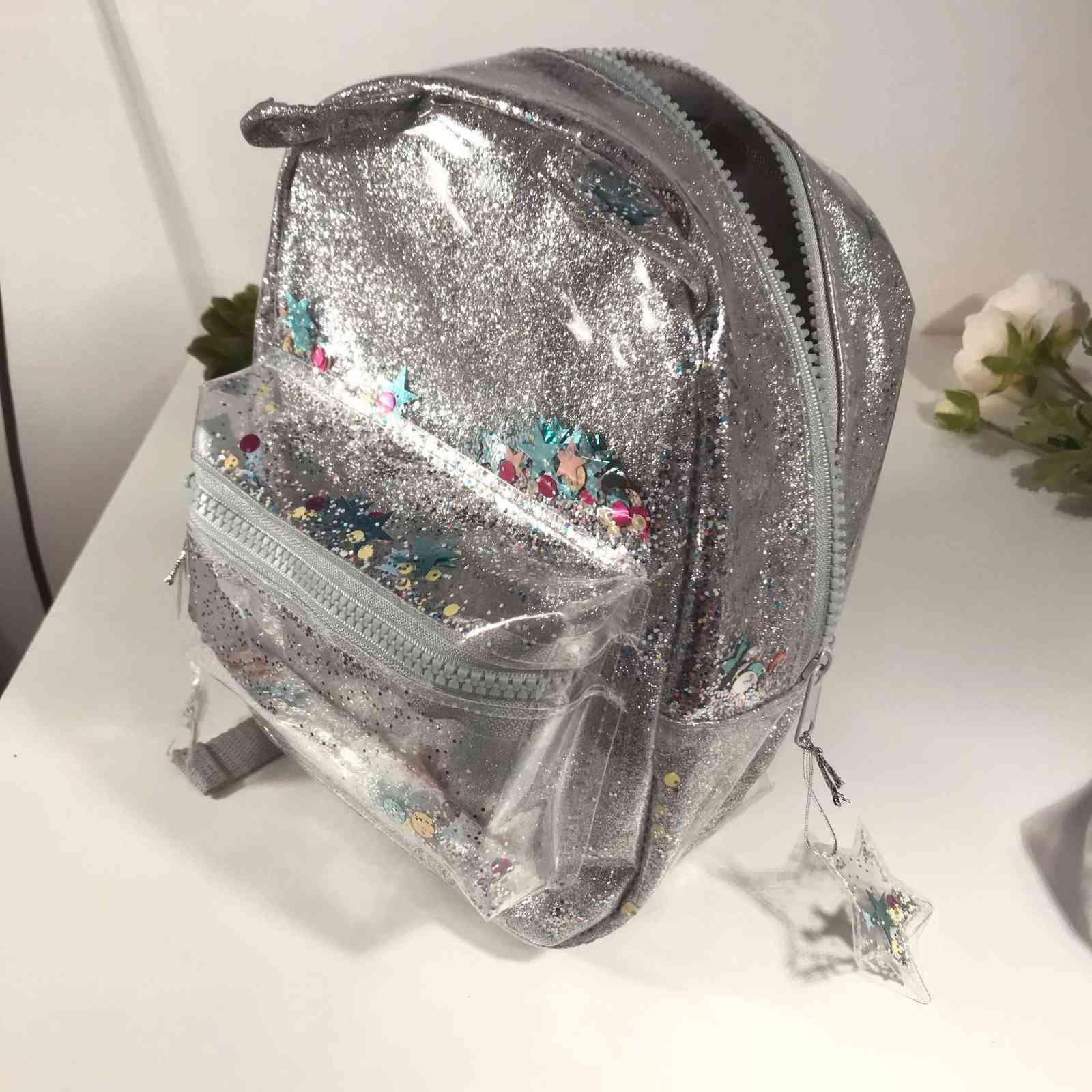 2021 New Silver cat ear glitter mini backpack ladies or cute children glitter sequin backpack Y1105