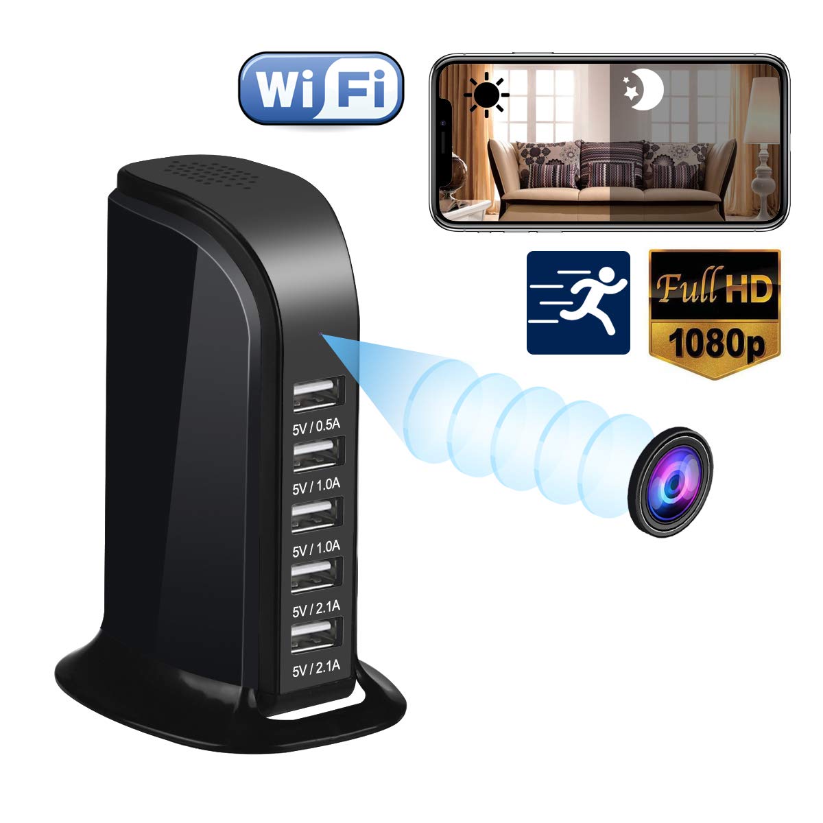 Wireless WiFi Nanny Camera Security Mini Digital Video Camcorder HD 1080P 5-Port USB Charger Motion Detection APP Alarm for Home, Office
Wireless WiFi Nanny Camera Security Mini Digital Video Camcorder HD 1080P 5-Port USB Charger Motion Detection APP Alarm for Home, Office