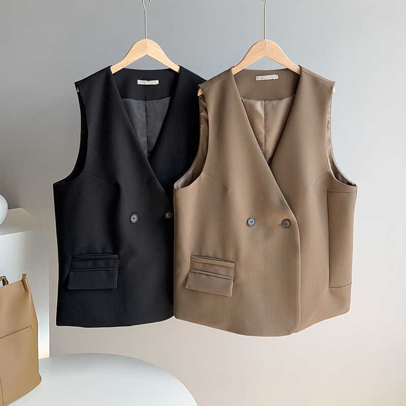 GOPLUS Winter Autumn Women's Vest Korean Style V-neck Open Stitch Vests Coats Womans Chaleco Mujer Abrigos Invierno 210819