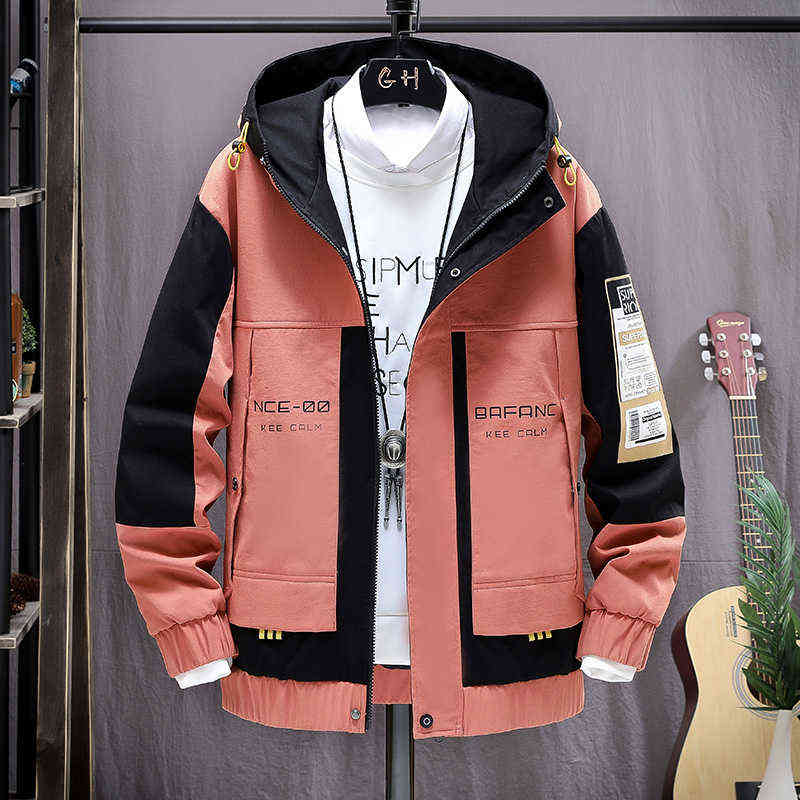 EAEOVNI Fashion Mens Hooded Jacket Japanese Streetwear Autumn Winter Men Hoodie Outwear Coat Patchwork Letter s Top 211110